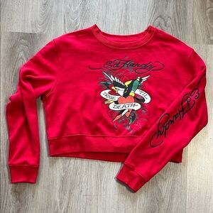 🔥🔥Ed Hardy Red Tattoo-Inspired cropped Sweatshirt. Wmns large.